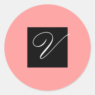 Initial V Black and Pink - Customise - Customised Classic Round Sticker