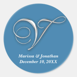 Initial V blue monogram custom name favour seal