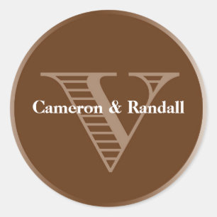 Initial V brown monogram name tag party favour