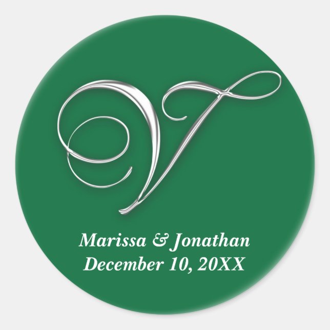 Initial V green monogram custom name favour seal (Front)