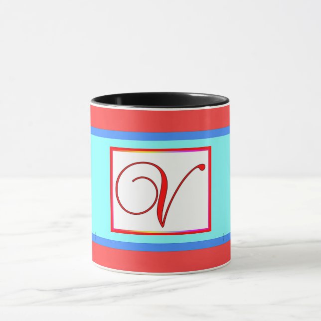 INITIAL V MONOGRAM AQUA MUG (Center)