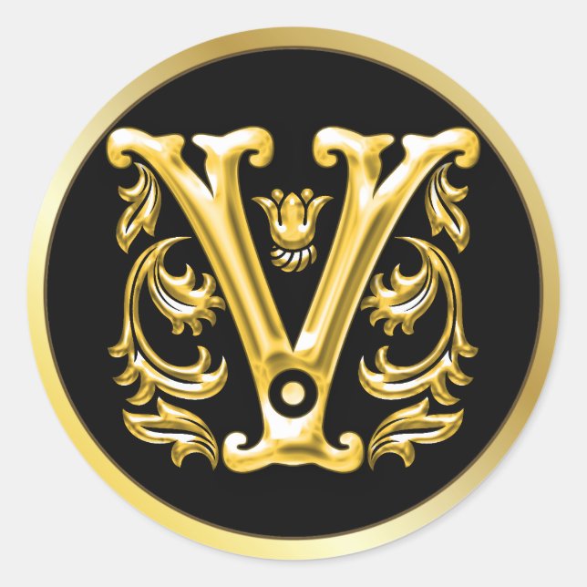 Initial V Round Sticker in Gold (Front)