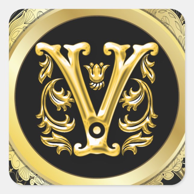 Initial V Square Sticker in Gold (Front)