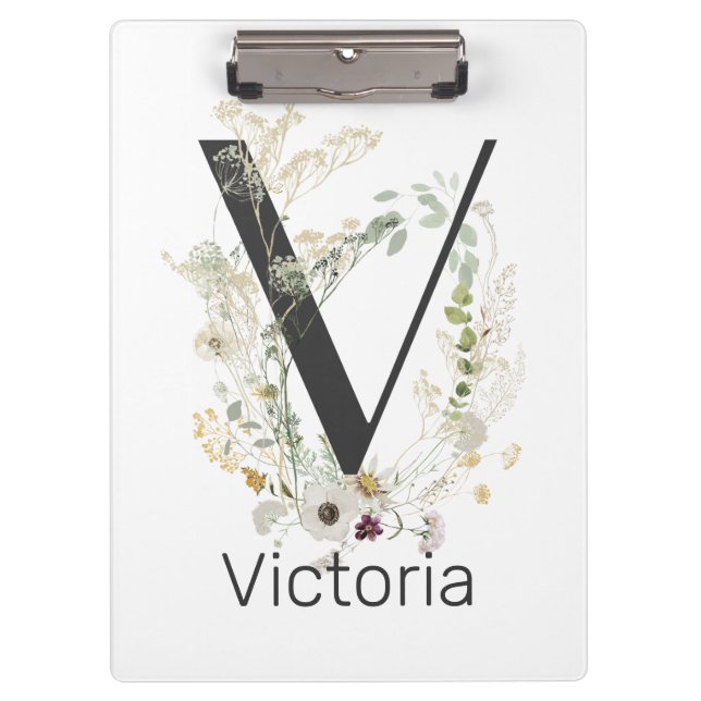 Initial V With Soft color flower Custom  Clipboard (Front)