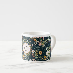 Initial, Vintage Watercolor 1600s Floral Art 6oz Espresso Cup