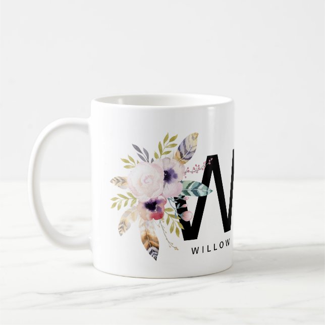 Initial 'W' Alphabet Mug Monogram Boho Watercolour (Left)