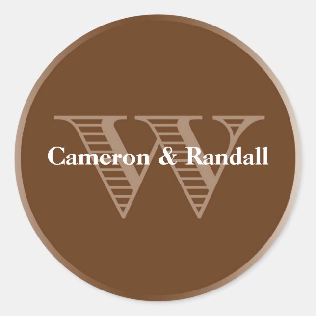 Initial W brown monogram name tag party favour (Front)