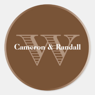 Initial W brown monogram name tag party favour