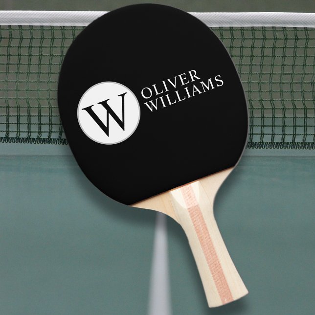 Initial W (editable) Circle Monogram Black Ping Pong Paddle (Creator Uploaded)