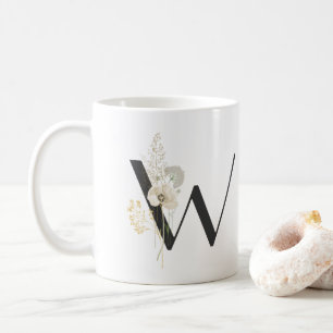 Initial W With Soft colour flower Coffee Mug