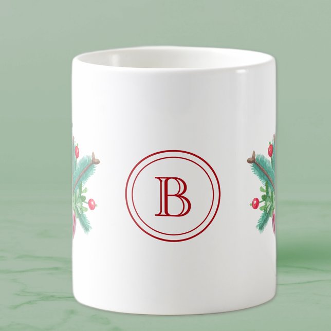 Initial, Watercolor Berries & Greenery Bouquet Coffee Mug (Creator Uploaded)
