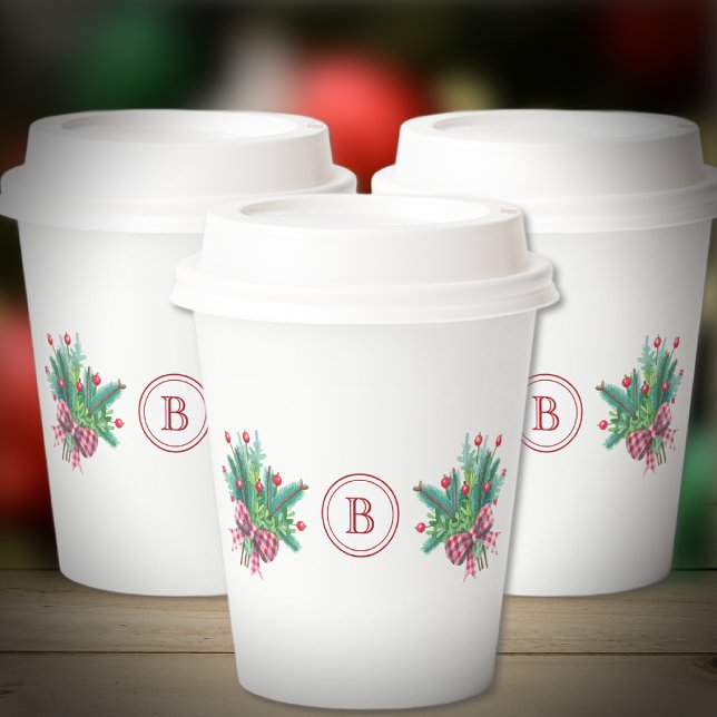 Initial, Watercolor Berries & Greenery Bouquet Paper Cups (Creator Uploaded)