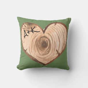 Initial Wood Heart Pillow
