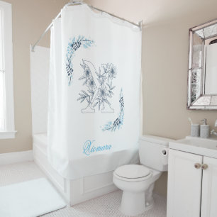 Initial "X" Blue Monogram Calm Floral Shower Curtain