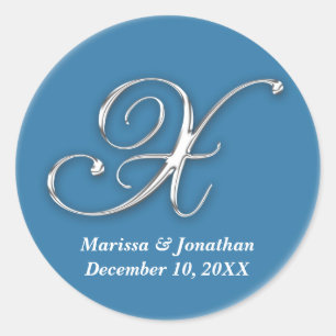 Initial X blue monogram custom name favour seal