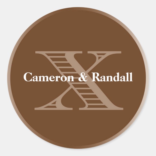 Initial X brown monogram name tag party favour (Front)
