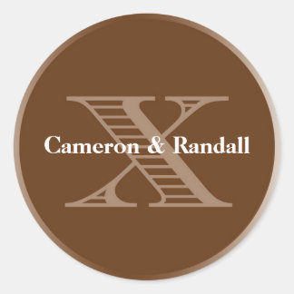 Initial X brown monogram name tag party favour