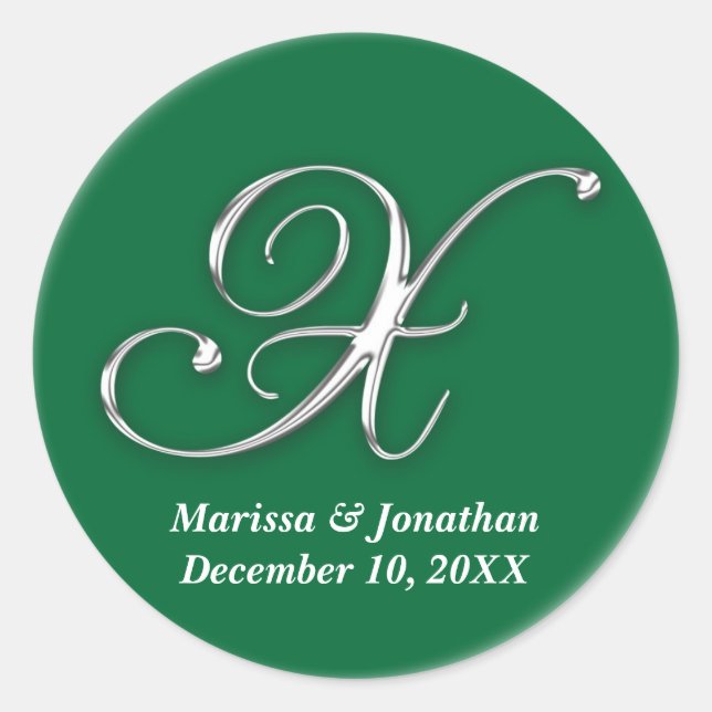 Initial X green monogram custom name favour seal (Front)