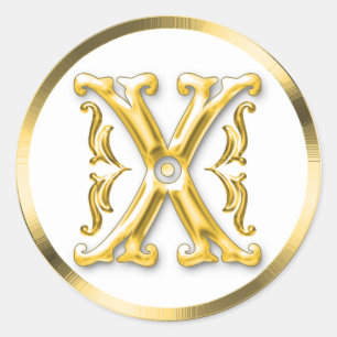 Initial X Round Sticker in Gold
