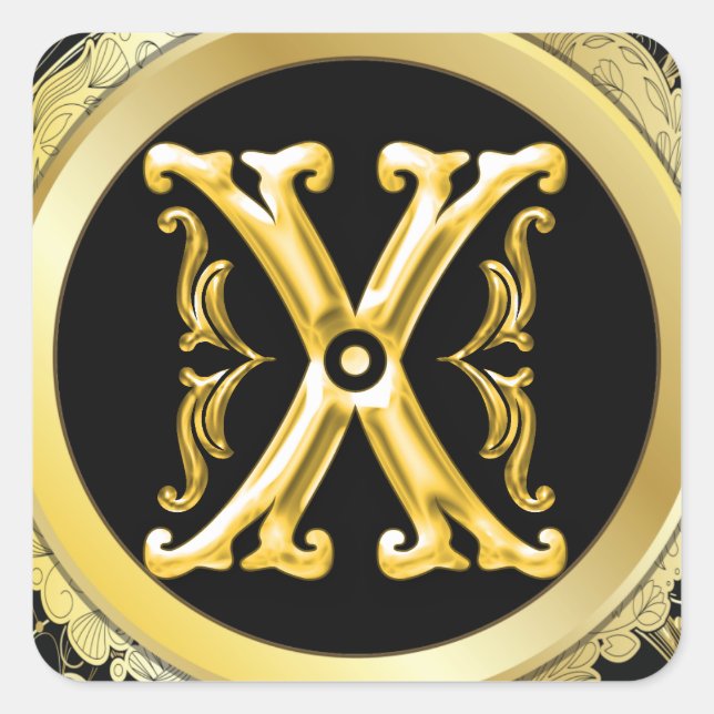 Initial X Square Sticker in Gold (Front)