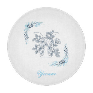 Initial "Y" Blue Monogram Calm Floral Cutting Board