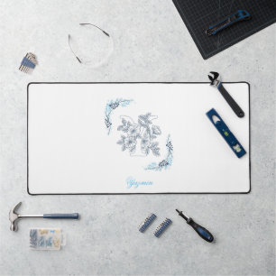 Initial "Y" Blue Monogram Calm Floral Desk Mat