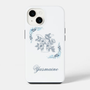 Initial "Y" Blue Monogram Calm Floral iPhone 14 Case