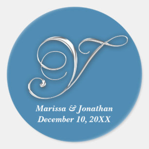 Initial Y blue monogram custom name favour seal
