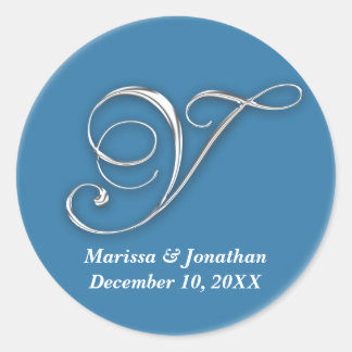 Initial Y blue monogram custom name favour seal