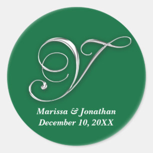 Initial Y green monogram custom name favour seal