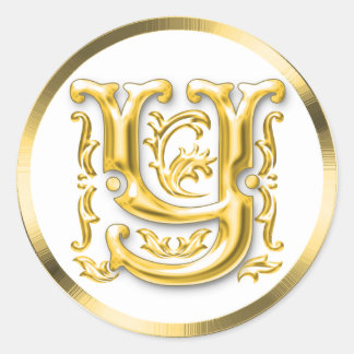 Initial Y Round Sticker in Gold