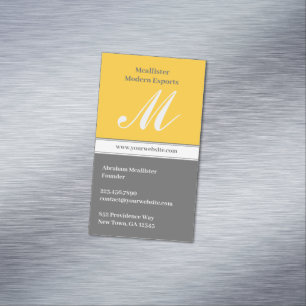 Initial Yellow Grey Magnetic Business Card