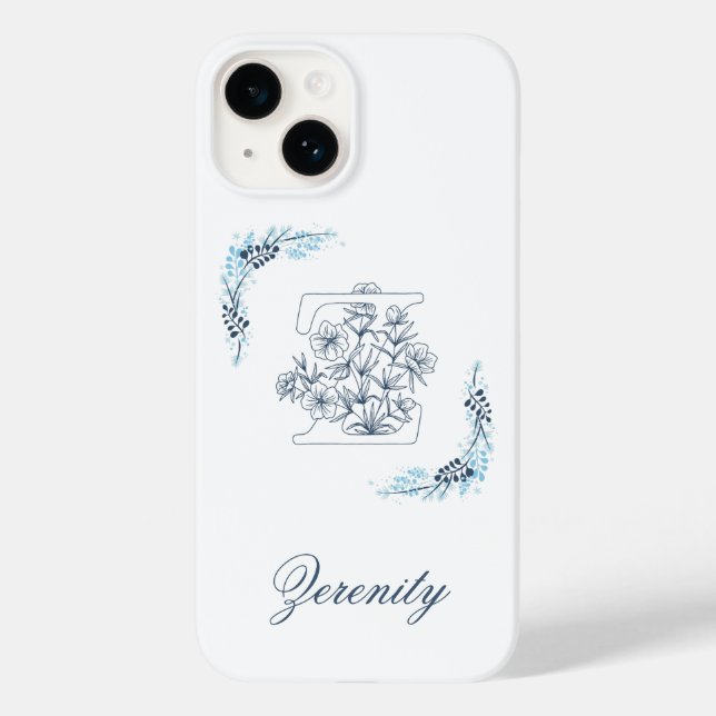 Initial "Z" Blue Monogram Calm Floral Case-Mate iPhone Case (Back)