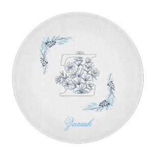 Initial "Z" Blue Monogram Calm Floral Cutting Board