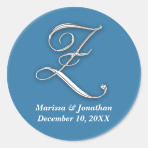 Initial Z blue monogram custom name favour seal