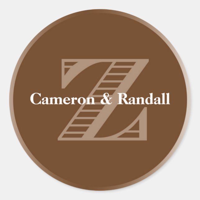 Initial Z brown monogram name tag party favour (Front)