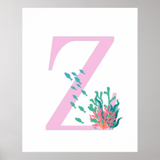 Initial Z Monogram Monogram Pink Teal Ocean Poster