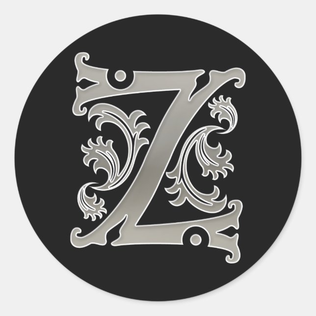 Initial Z Round Sticker in silver (Front)