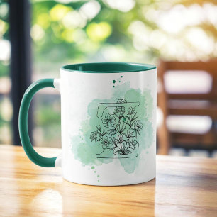 Initial Z Watercolor Monogram Green Botanical Mug