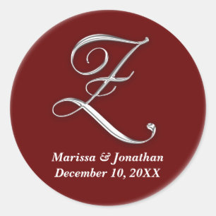 Initial Z wine red monogram custom name favour sea Classic Round Sticker