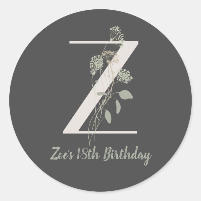 Initial Z With Soft colour flower Custom Classic Round Sticker (Front)