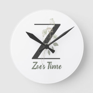 Initial Z With Soft colour flower  Round Clock
