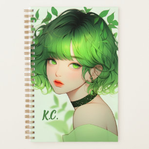 Initialed Green Goth Kpop Anime Girl Custom  Planner