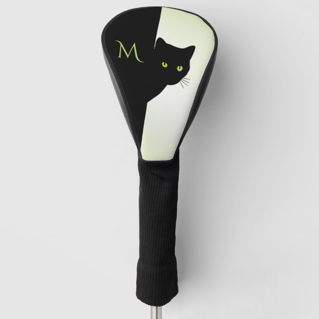 Initialled Green Eyed Black Cat Golf Head Cover (Front)