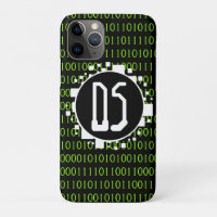 Initials 1s 0s Binary Digital Matrix White Green
