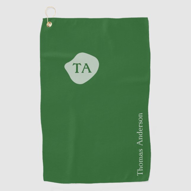 Initials and Name in Green on Dark Green Golf Towel (Front)