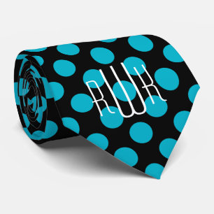 Initials Aqua Black Polka Dots Tie