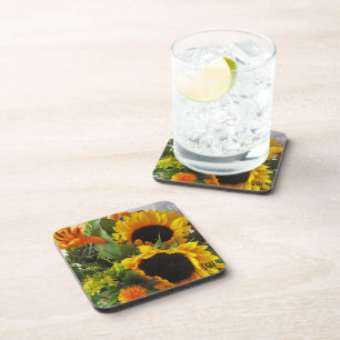 Initials, Beautiful (6) Autumn Sunflowers Quality Coaster