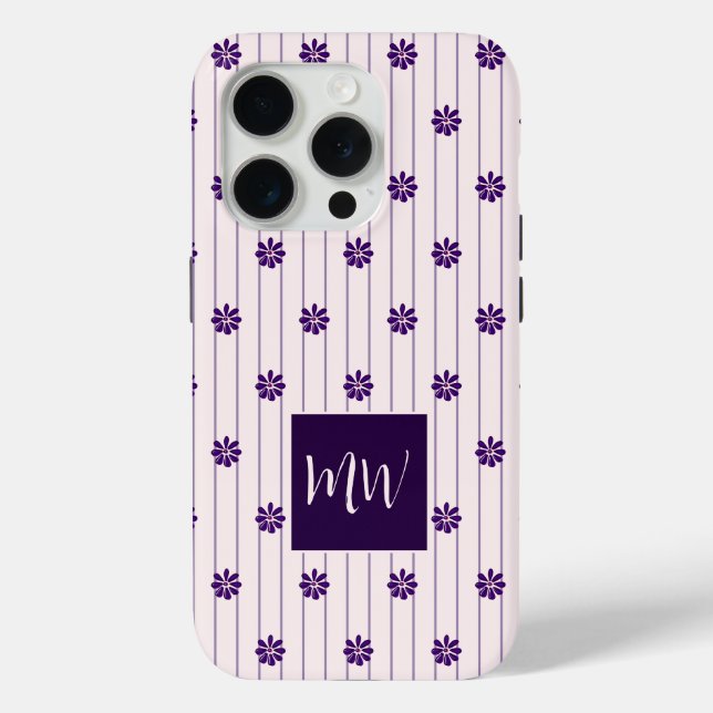 Initials Blush & Violet Stripes Floral Pattern Case-Mate iPhone Case (Back)
