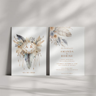 Initials Boho Modern Simple Wedding Invitation